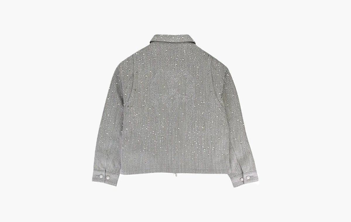 Rhinestone Zipper Work Jacket "Light Grey"