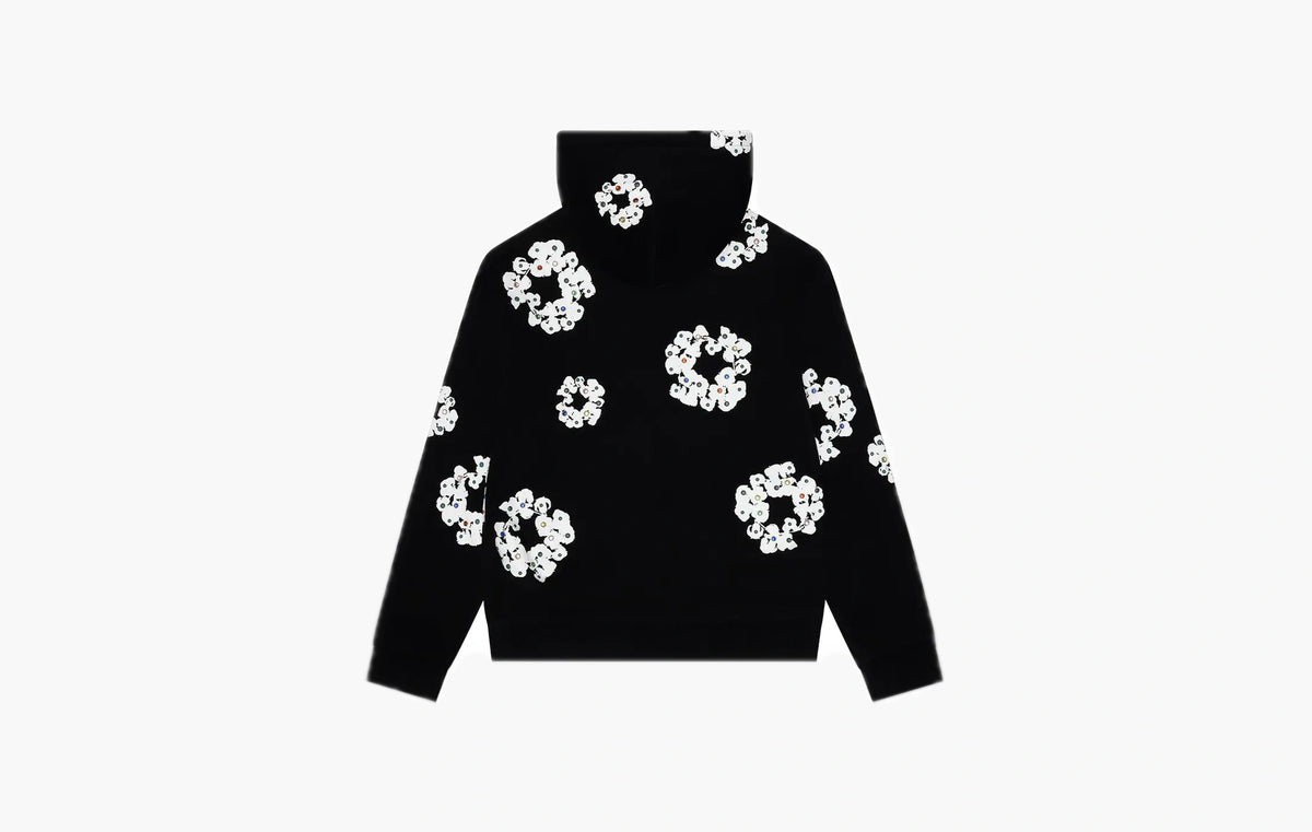 Rhinestone Cotton Wreath Zip Hoodie "Black"