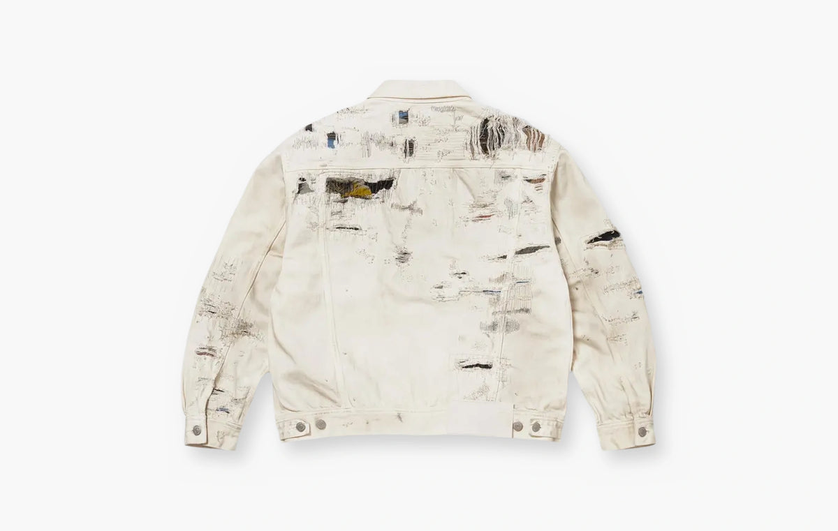 Distressed Selvedge Denim Trucker Jacket "White"
