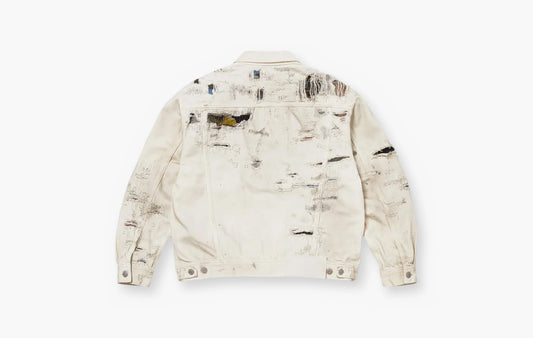 Distressed Selvedge Denim Trucker Jacket "White"