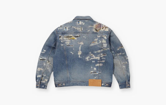 Distressed Selvedge Denim Trucker Jacket "Washed Indigo"