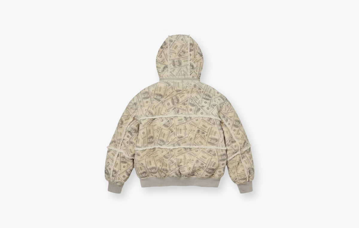 Hooded Shearling Bomber Jacket "Money"