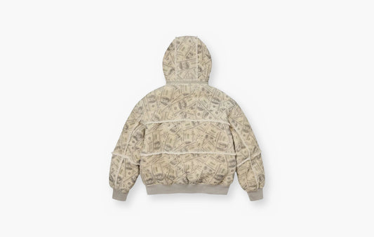 Hooded Shearling Bomber Jacket "Money"