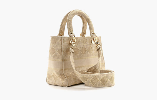 Medium Lady D-Lite Bag "Beige Cannage Embroidery"