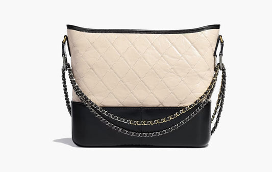 Gabrielle Hobo Bag Quilted Aged Calfskin "Beige/Black"