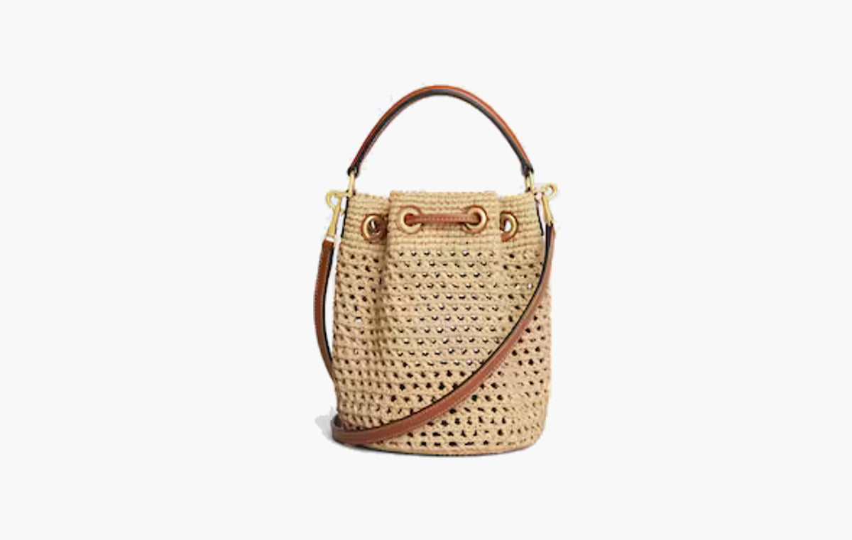 Teen Clara Bag In Raffia and Calfskin "Natural/Tan"