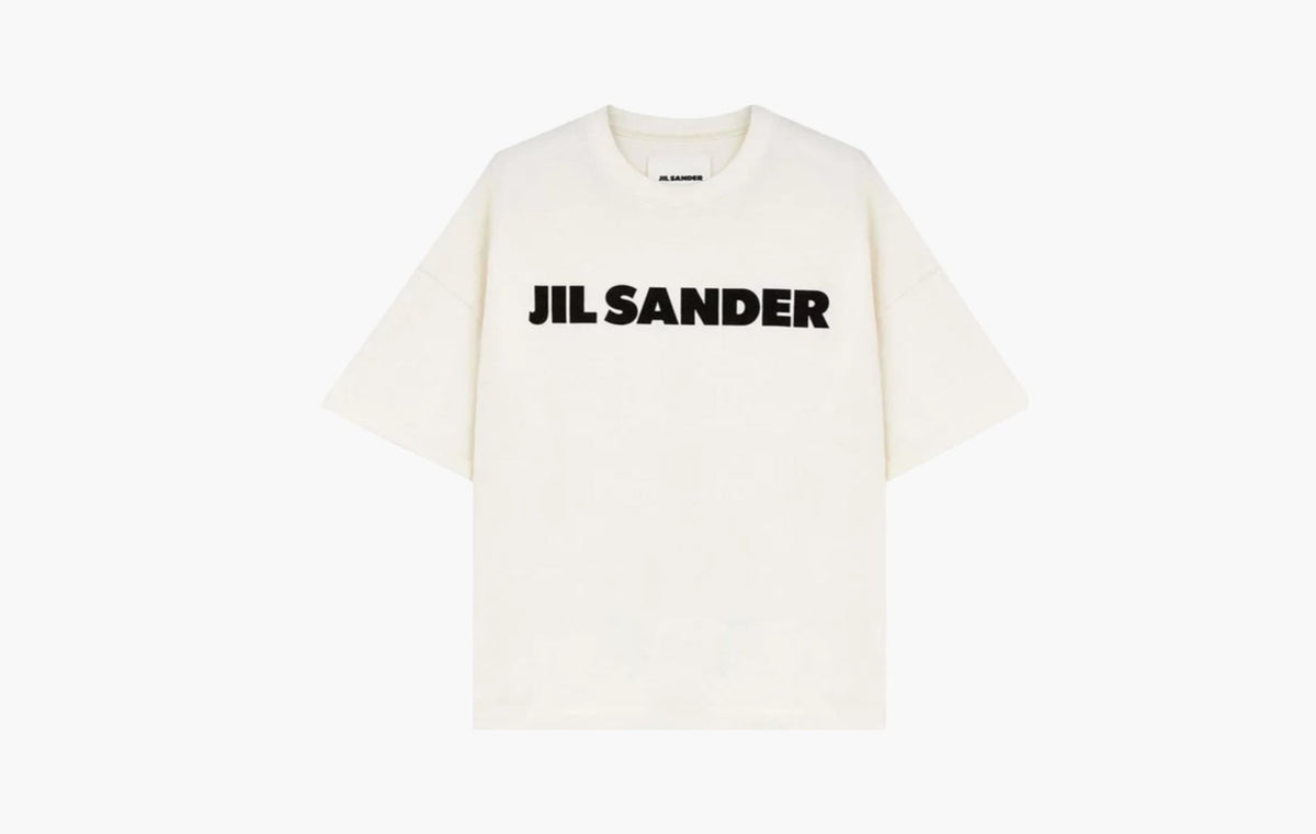 Boxy Fit Logo Print Cotton T-Shirt "Ivory/Black"