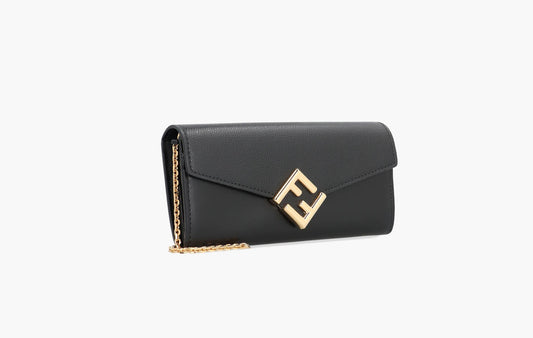 Fendi FF Diamonds Leather Wallet on Chain Black | The Sortage