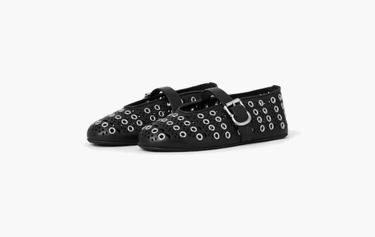 Flat Ballerinas In Vienne Lambskin With Eyelets "Black"