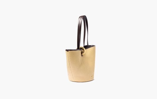 The Bambola Asymmetric Bucket Bag "Natural & Dark Brown"