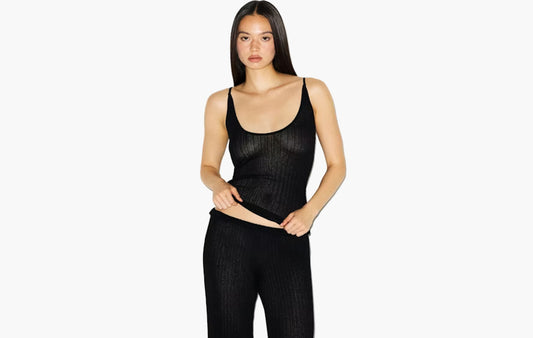 Sheer Knit Plunge Tank "Onyx"