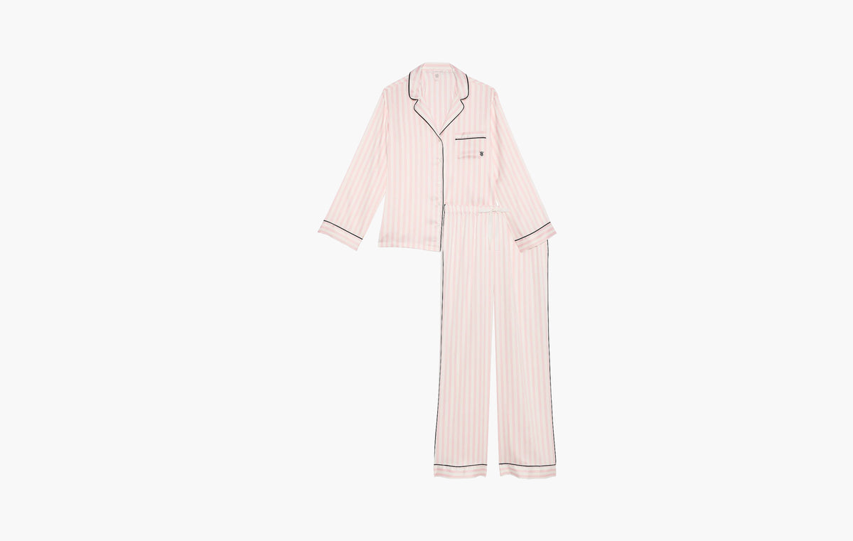Glazed Satin Long Pajama Set "Pink Iconic Stripes"