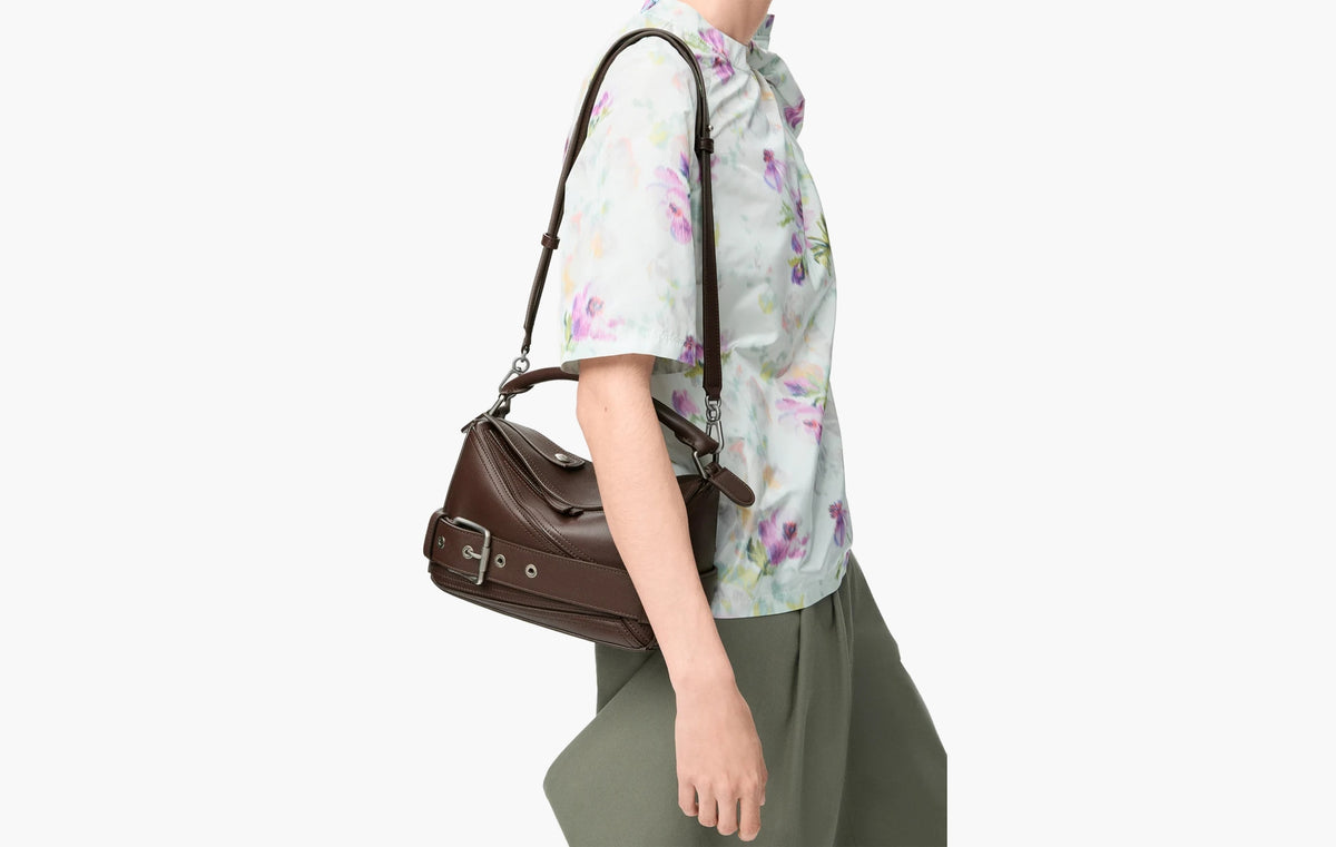 Small Puzzle Biker Bag In Shiny Calfskin "Dark Brownie"