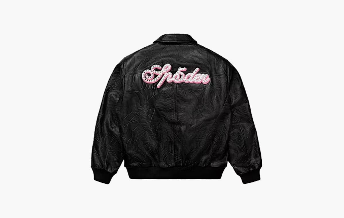 Debossed Web Leather Jacket "Black"