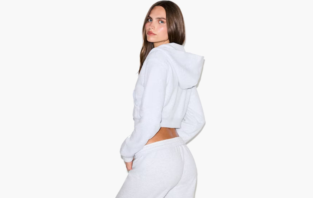 Cotton Fleece Cropped Zip Up Hoodie "Light Heather Grey"