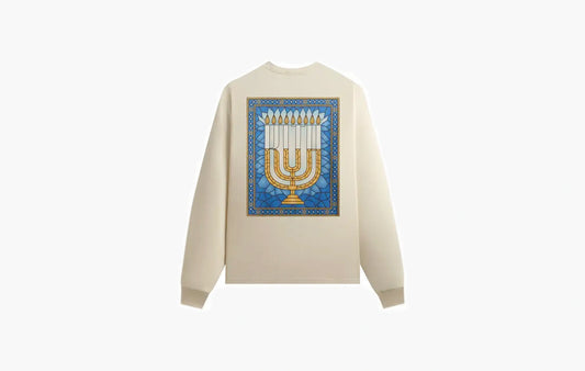 Hanukkah Stained Glass Long Sleeve Pocket Tee "Sandrift"