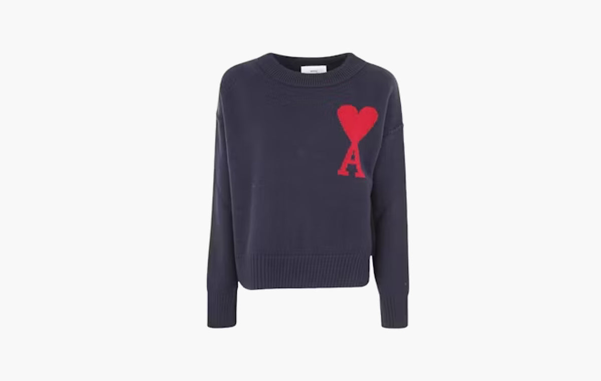 Ami De Coeur Felted Merino Wool Sweater "Night Blue/Red"