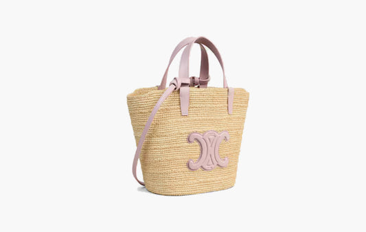 Teen Supple Celine Classic Panier In Raffia and Calfskin "Bleached Pink"