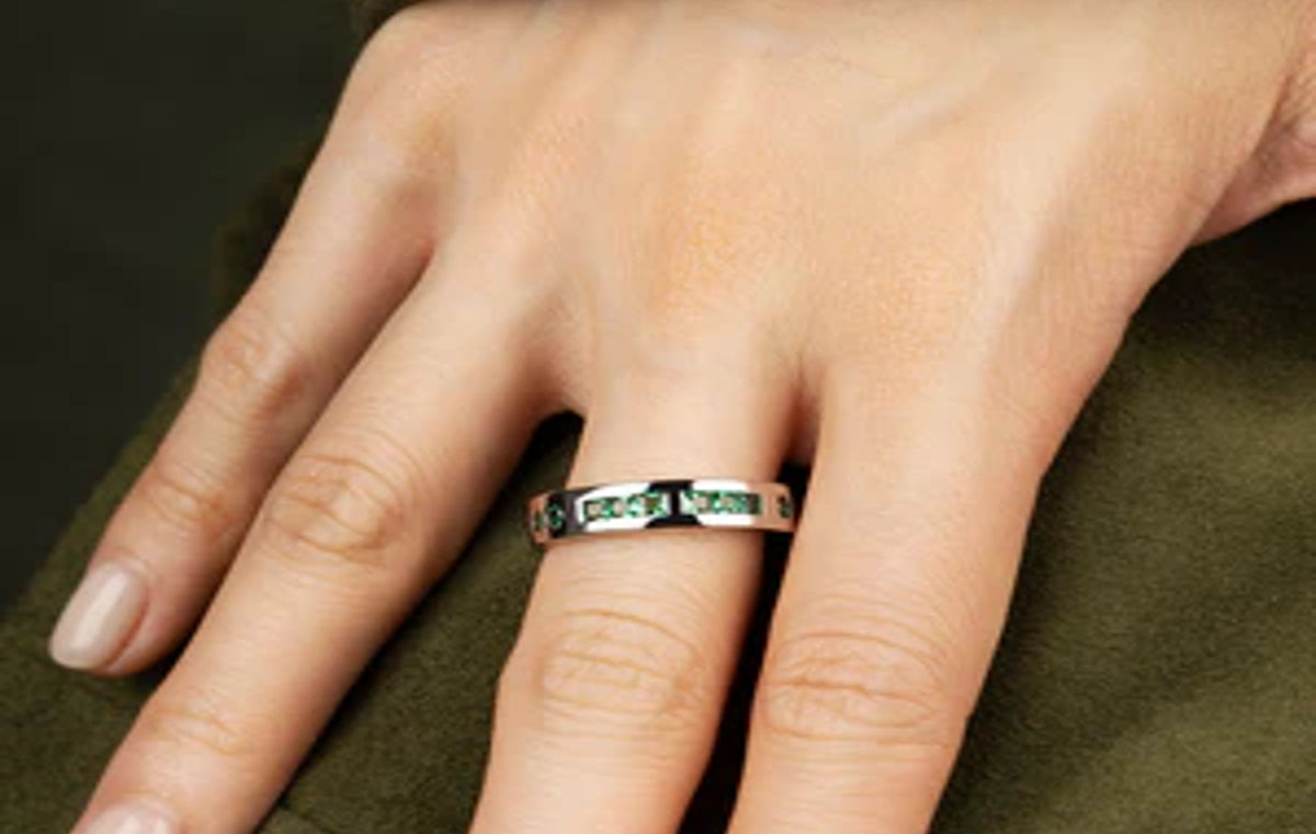 Morse Code Green Smile Morse Code Silver Ring Sterling Silver