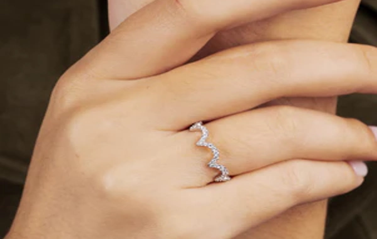 Wavy Silver Pave Ring Sterling Silver
