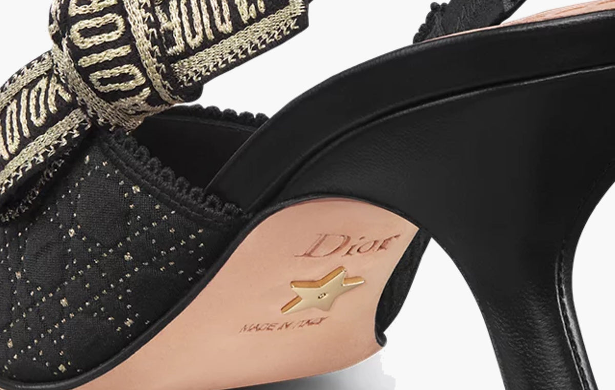 J'Adior Slingback Pump WMNS "Black Microcannage Fabric Embroidered with Gold-Tone"