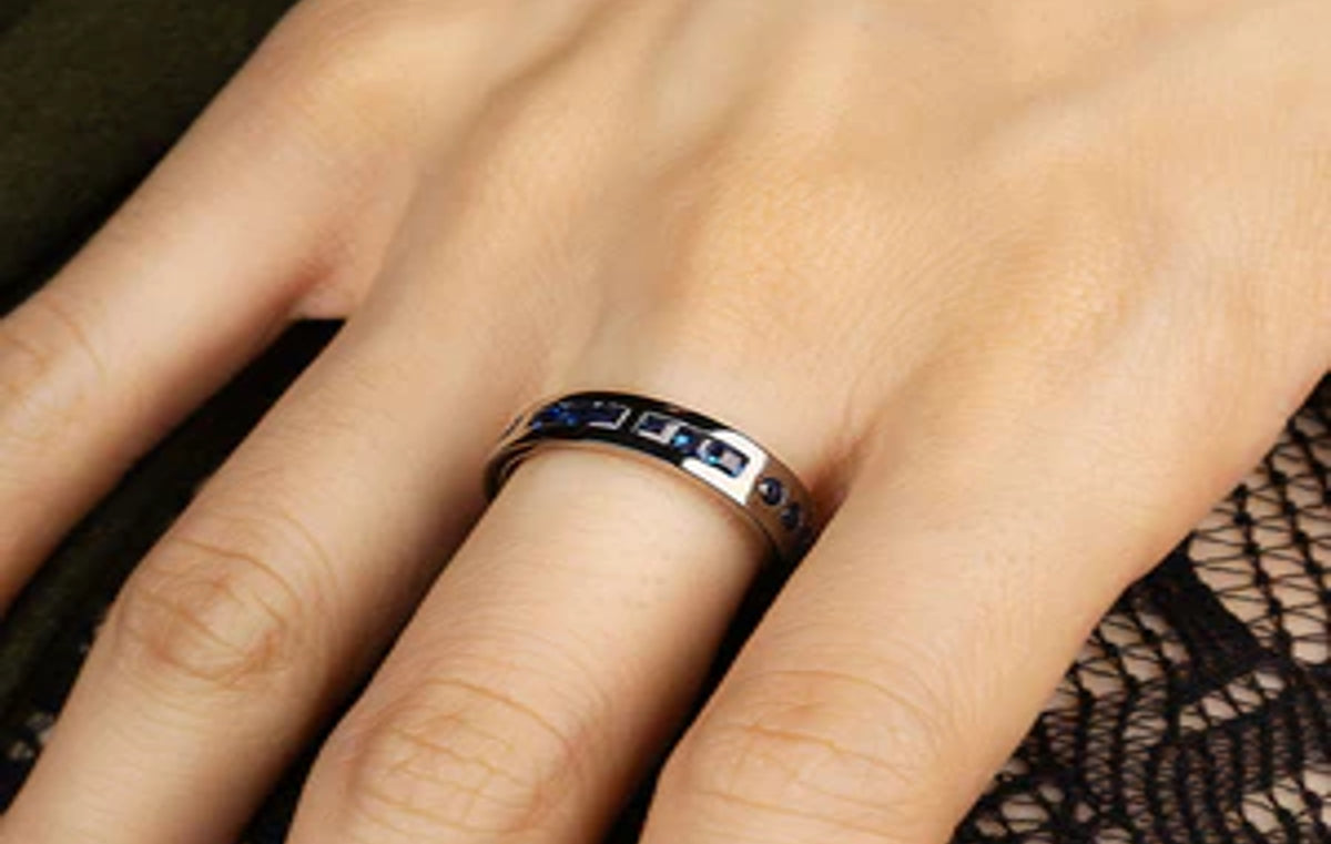 Morse Code Blue Smile Morse Code Silver Ring Sterling Silver "Dark Grey"