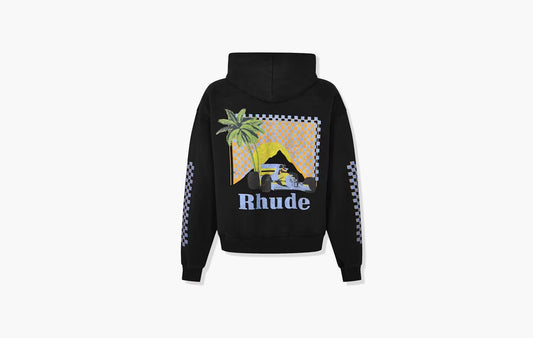 Moonlight Tropics Print Oversized Vintage Hoodie "Black"