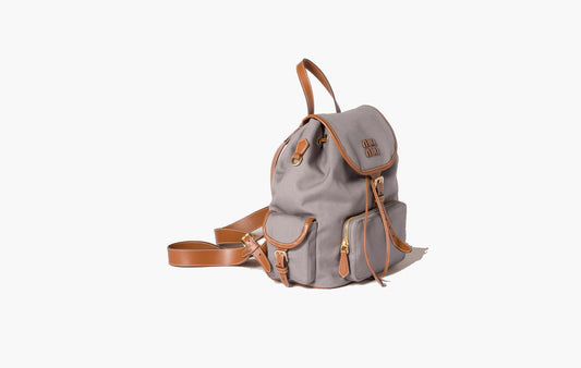 Canvas And Leather Backpack "Aluminum/Brandy"
