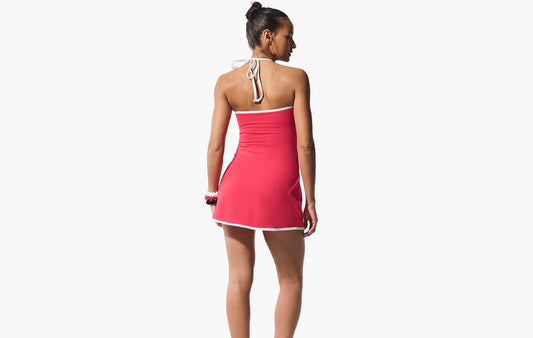 Softsculpt Halter Tennis Dress "Candy Red/White"