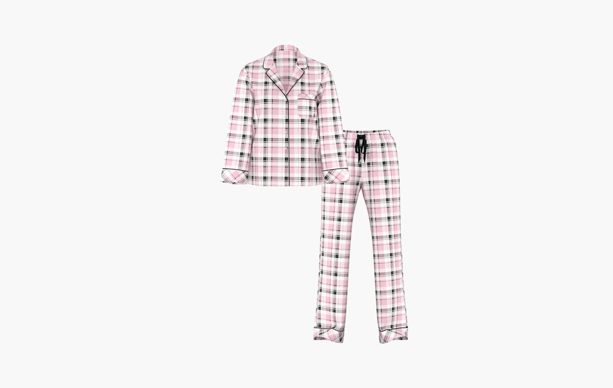 Flannel Long Pajama Set "Coconut White/Black Gold Lurex Yd Plaid"