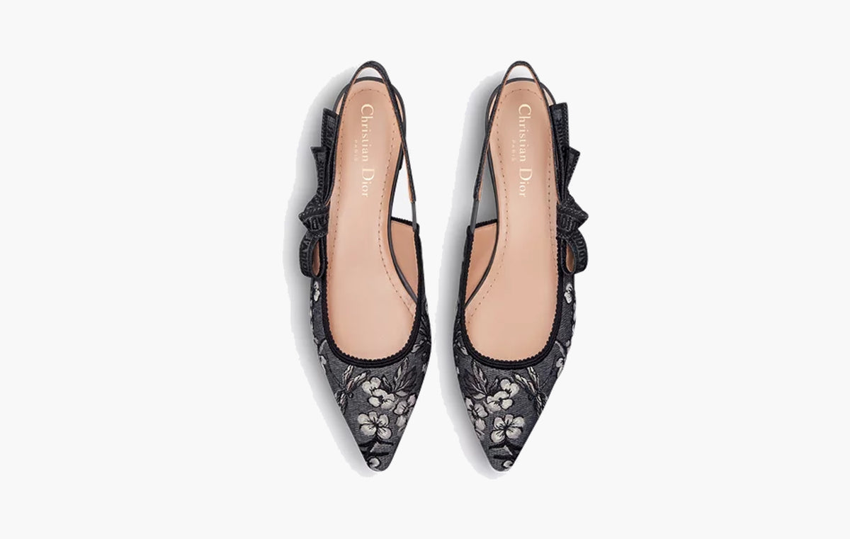 J'Adior Slingback Flat WMNS "Light Grey Jardin De Dior Embroidered Cotton"