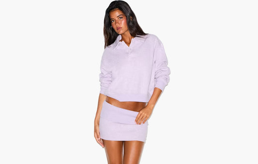 Cotton Fleece Polo Sweatshirt "Purple Heather"
