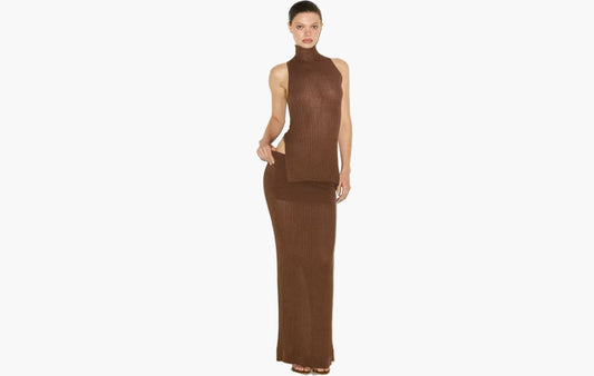 Sheer Knit Foldover Long Skirt "Bison"