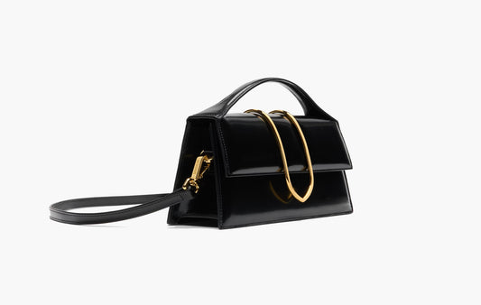 The Large Bambino Cross-Body Metal Flap Bag "Black"