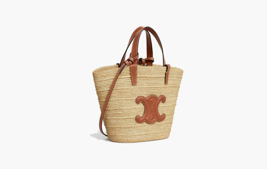 Teen Supple Celine Classic Panier In Raffia and Calfskin "Tan"