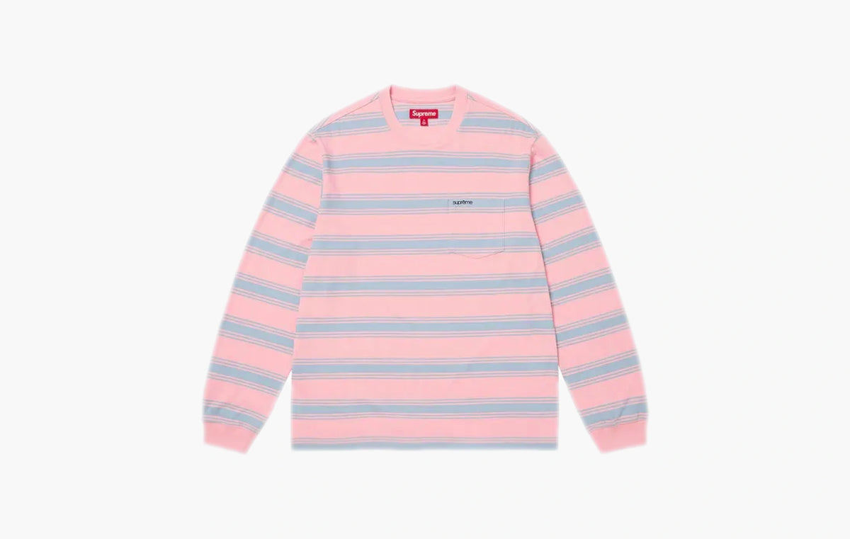 Stripe Pocket Long-Sleeve Top "Pink"