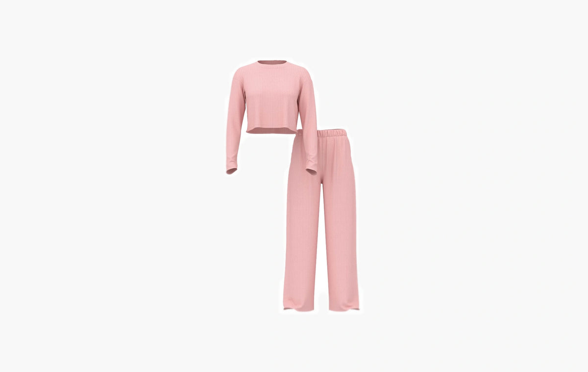 Modal Wide-Rib Long Lounge Set "Angel Pink"