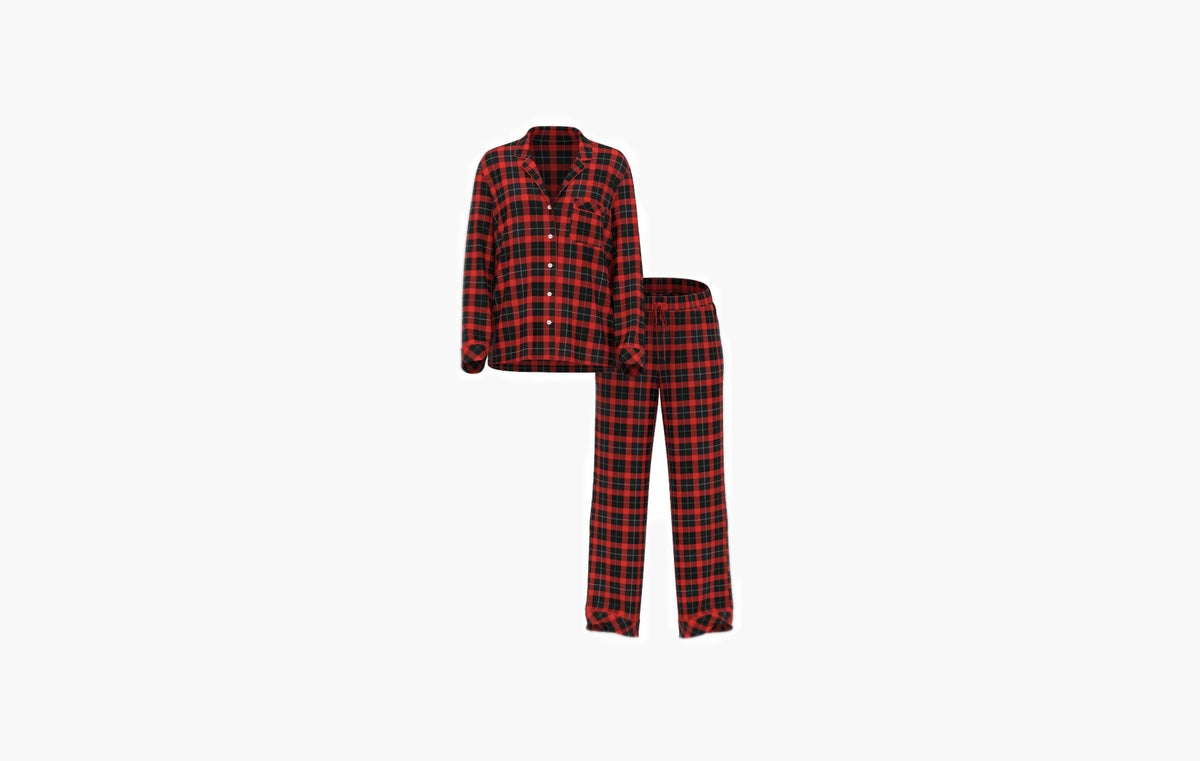 Flannel Long Pajama Set "Vs Heather Characol/Lipstick Alternative Plaid"