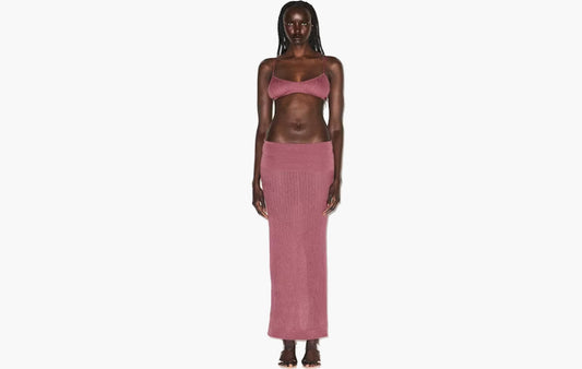 Sheer Knit Foldover Long Skirt "Beet"