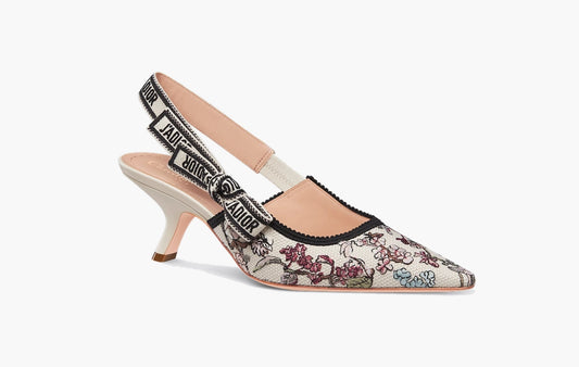 J'Adior Slingback Pump WMNS "Cotton Embroidered with Nude and White Millefiori Motif"