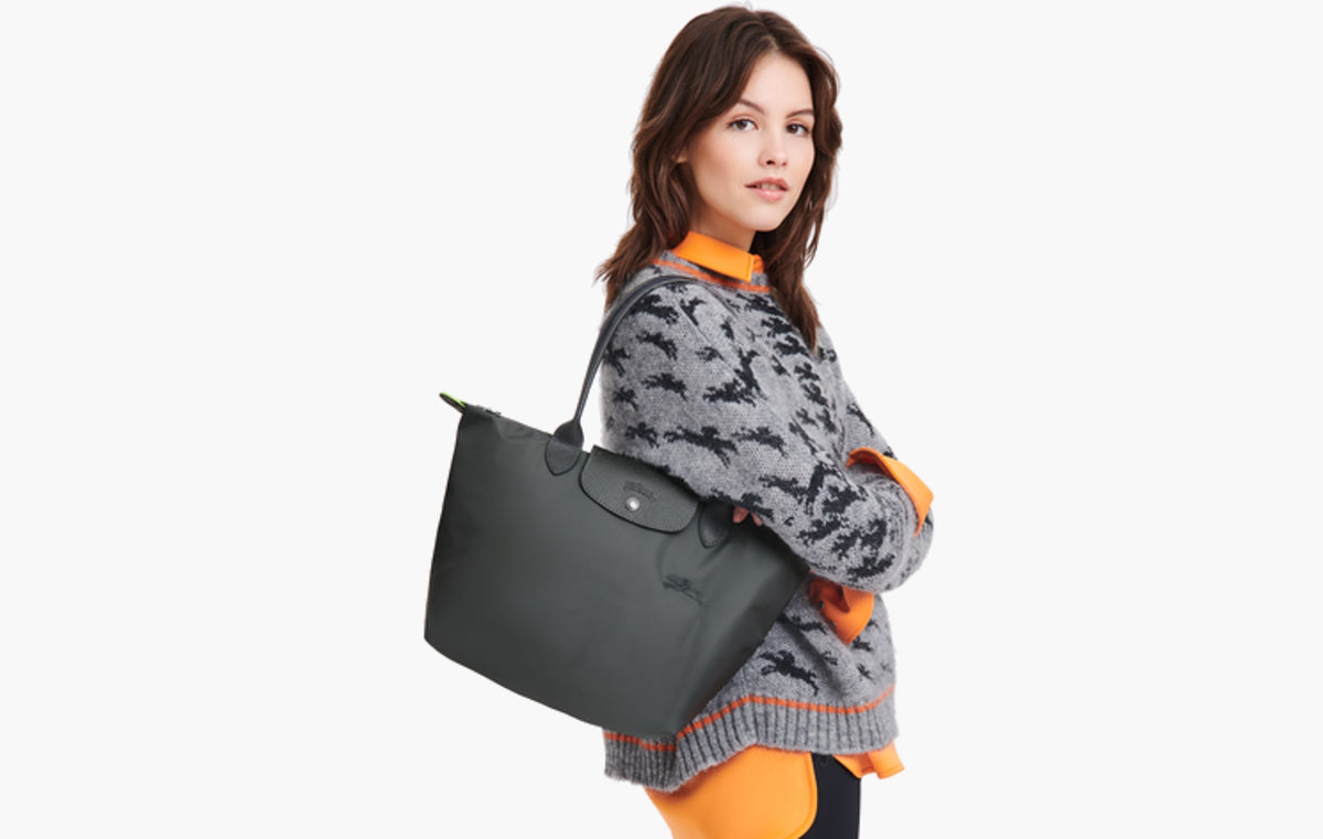 Le Pliage Green M Tote Bag Recycled Canvas "Graphite"