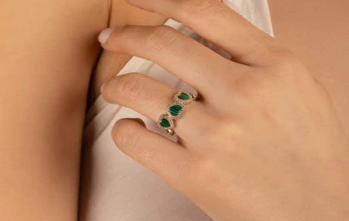 Mediterranee Malachite Heart Ring 18k Yellow Gold Plated