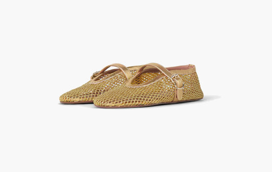 Flat Ballerinas Made Of Laminated Mesh "Gold"