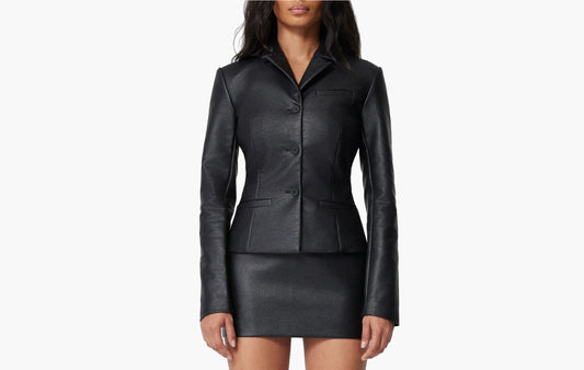 Faux Leather Fitted Blazer "Black"