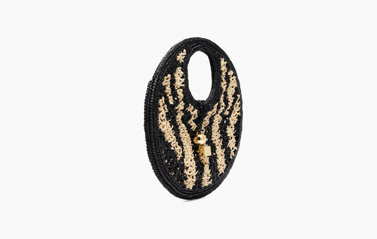 Small Raffia Circle Bag "Ivory/Black"