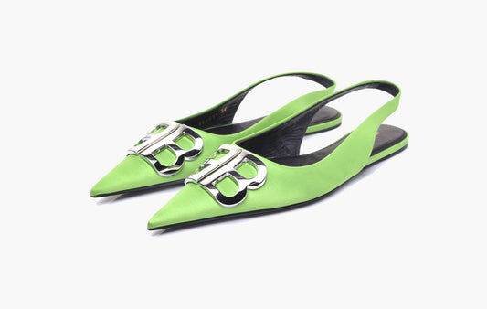 Satin BB Knife Pointy Toe Slingback "Flats 38 Neon Green"