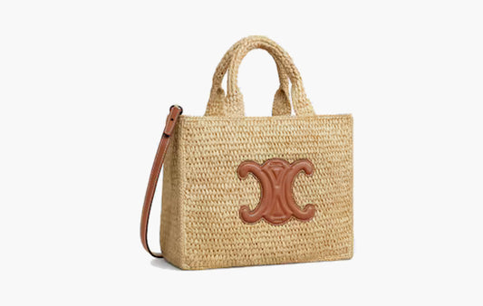 Small Cabas Thais In Raffia and Calfskin "Tan"