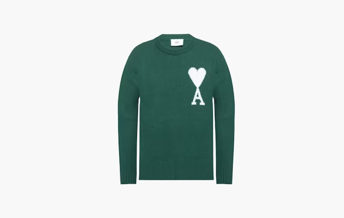 Ami De Coeur Merino Wool Oversized Crewneck Sweater "Green/White"