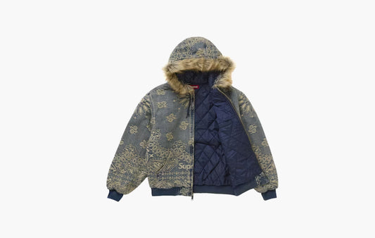 Bandana Jacquard Denim Hooded Work Jacket "Blue"