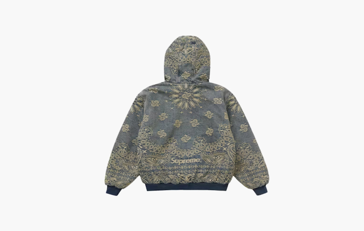 Bandana Jacquard Denim Hooded Work Jacket "Blue"